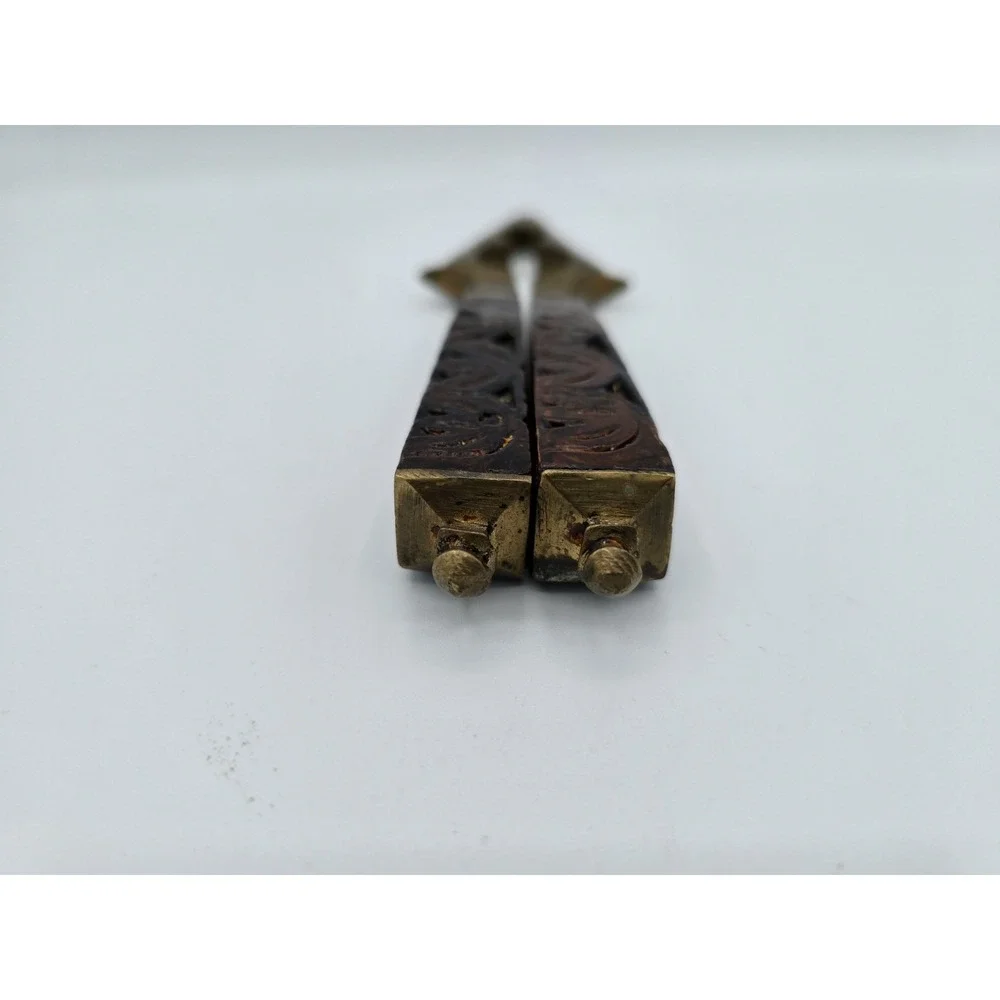 Vintage Wooden and Brass‎ Nutcracker with Hand-Carved Floral Design